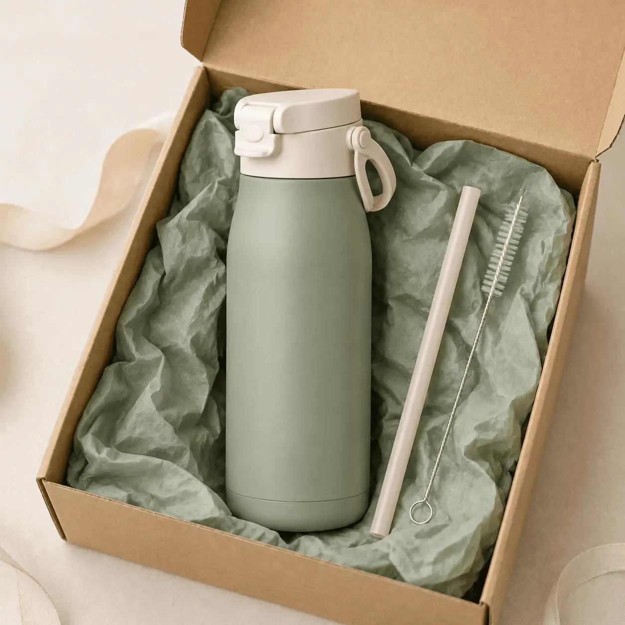 Shopify gift bundle containing the travel bottle, reusable straw, and cleaning brush
