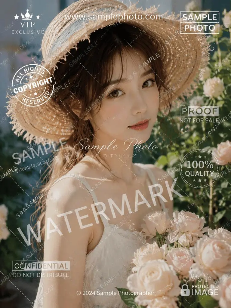 Portrait covered by multiple visible watermark overlays before AI editing