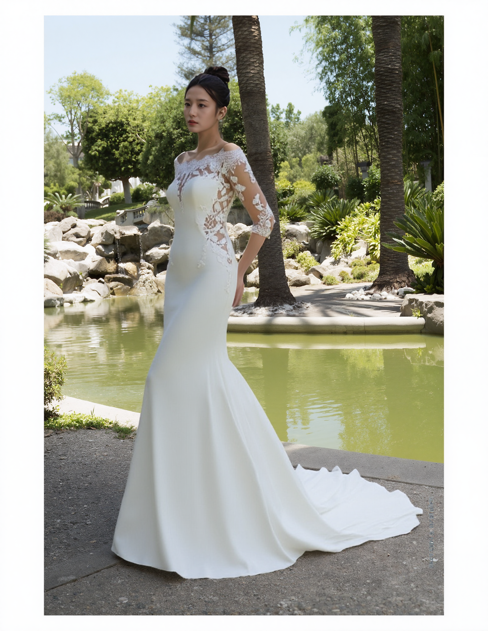 Location - Palm-lined garden pond