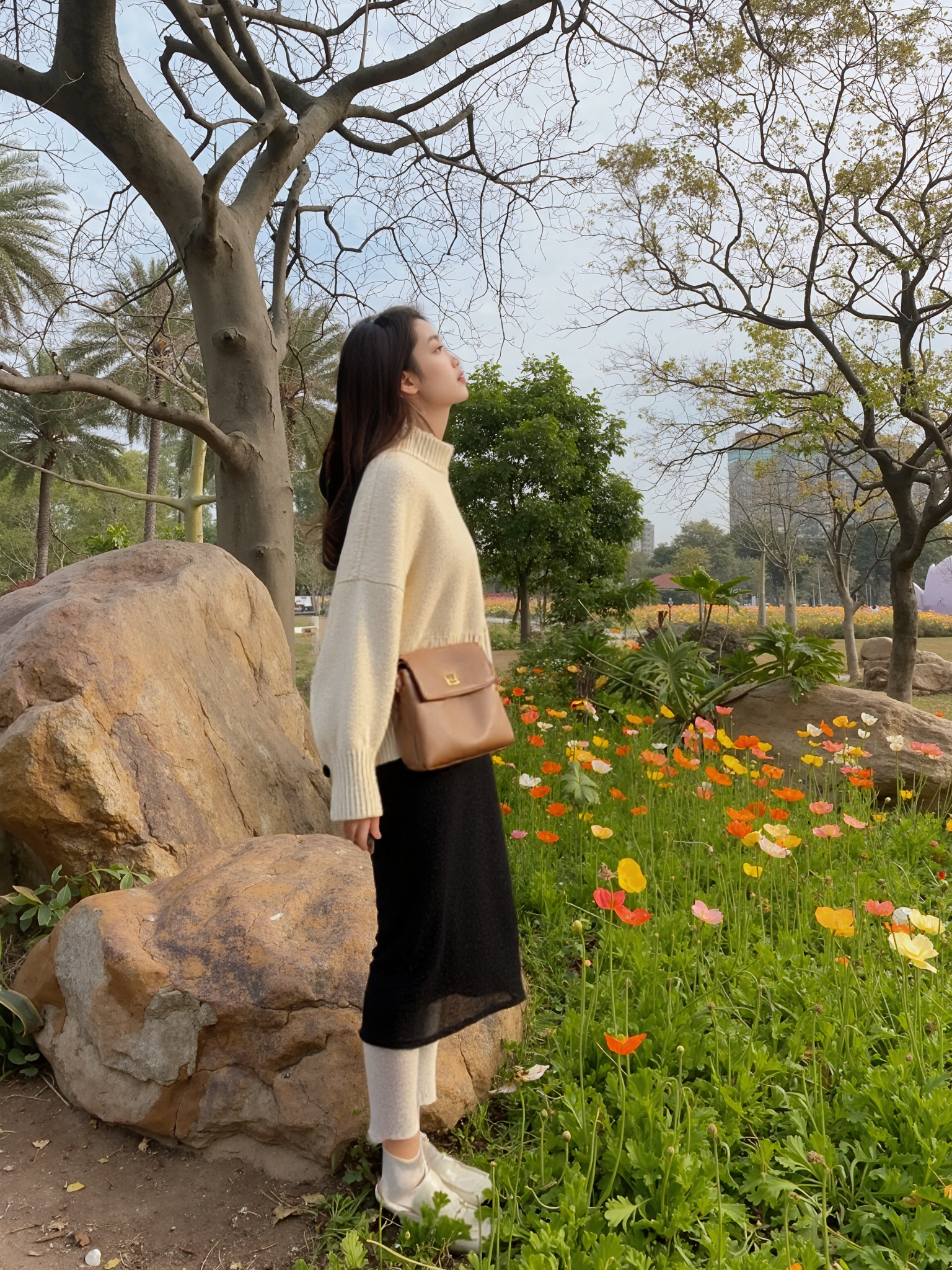 Location - Urban park with flowers.