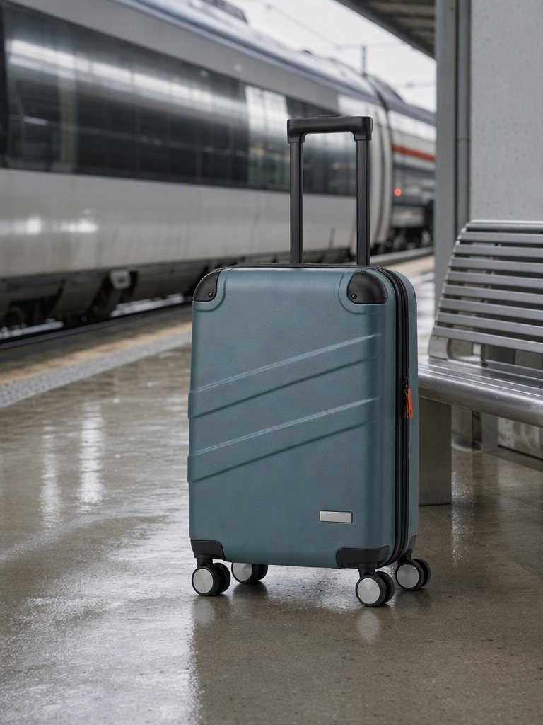 GPT Image 2 suitcase at a railway platform