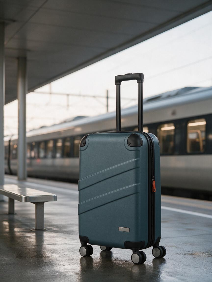 Seedream 5.0 Pro suitcase at a railway platform