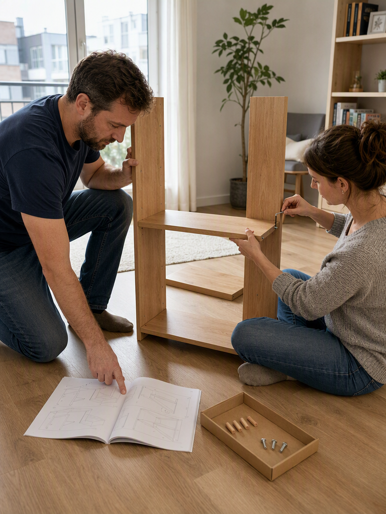 GPT Image 2 people assembling wooden furniture