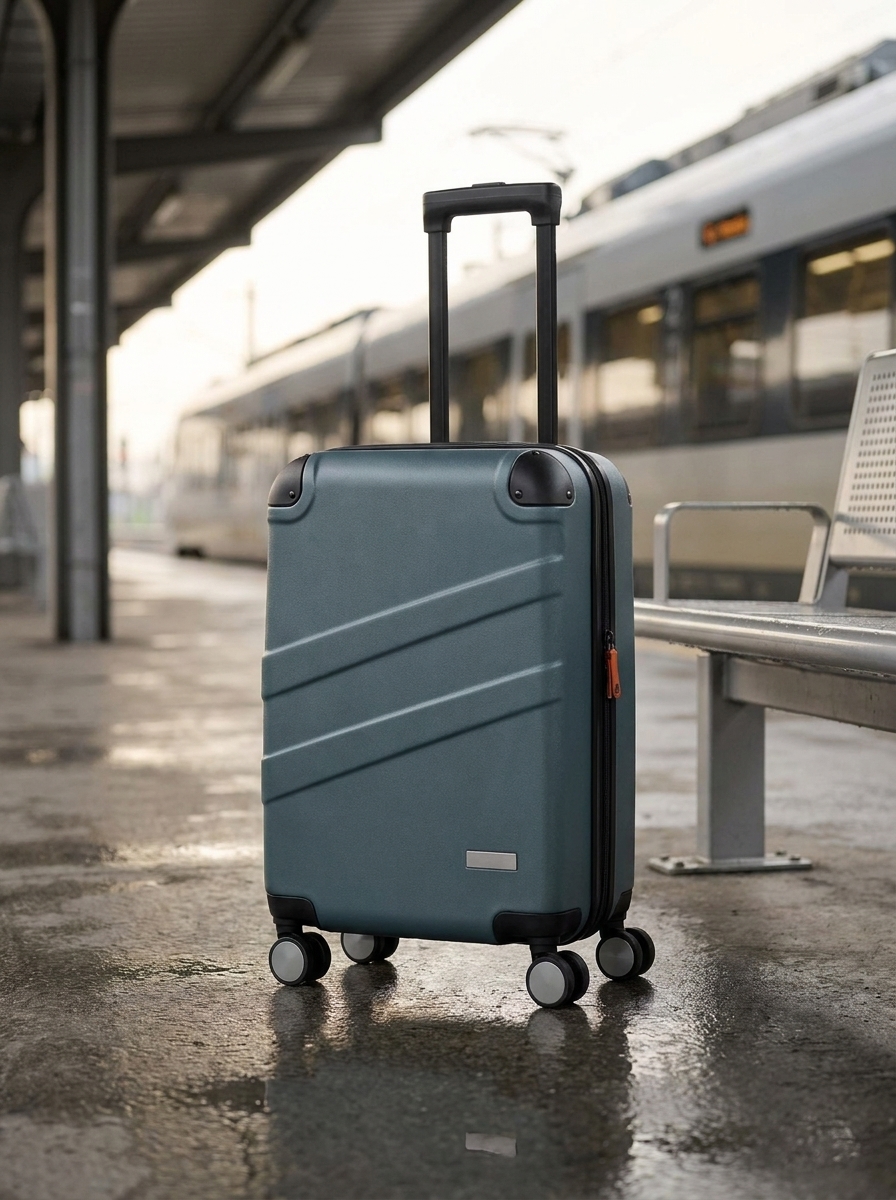 Nano Banana Pro suitcase at a railway platform