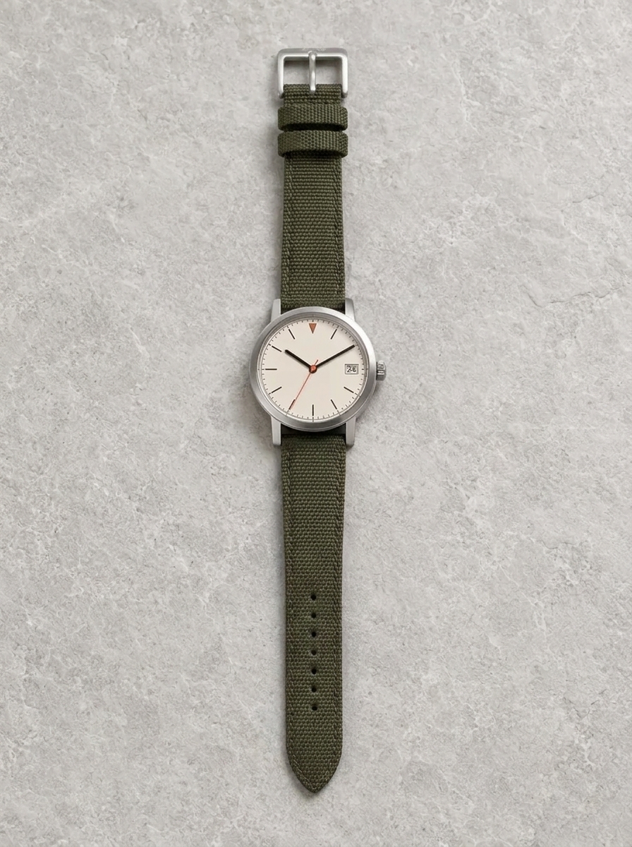 Nano Banana Pro olive nylon watch strap edit