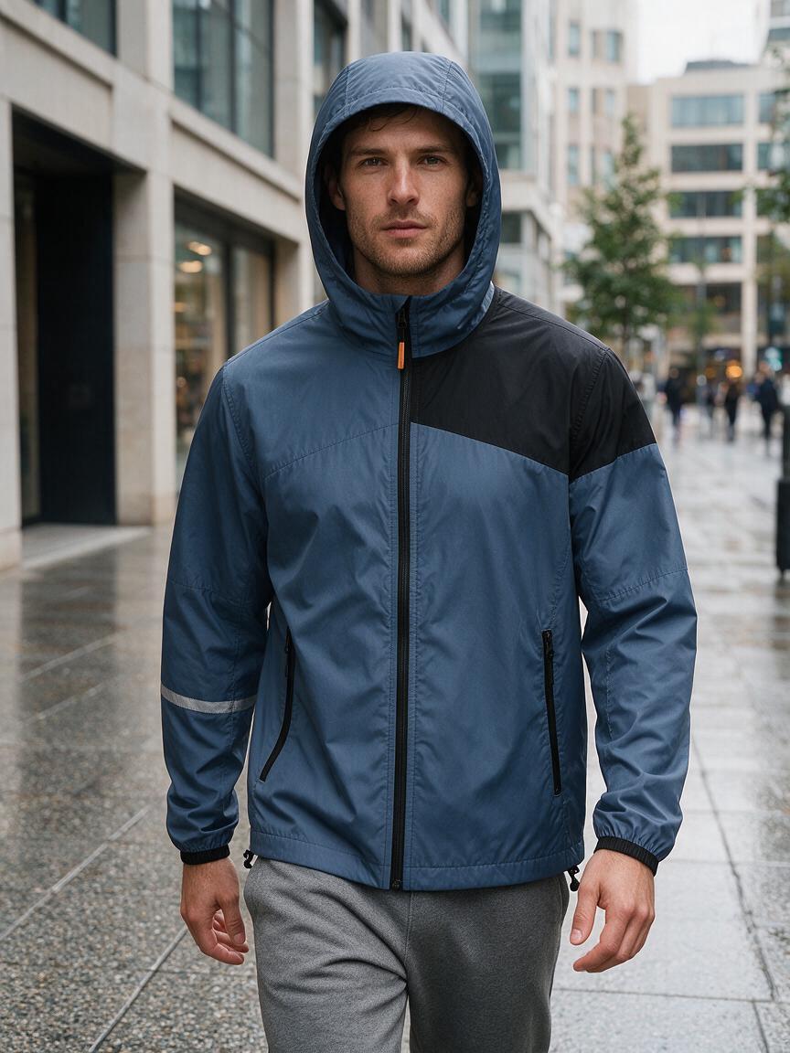 Seedream 5.0 Pro blue rain jacket lifestyle image