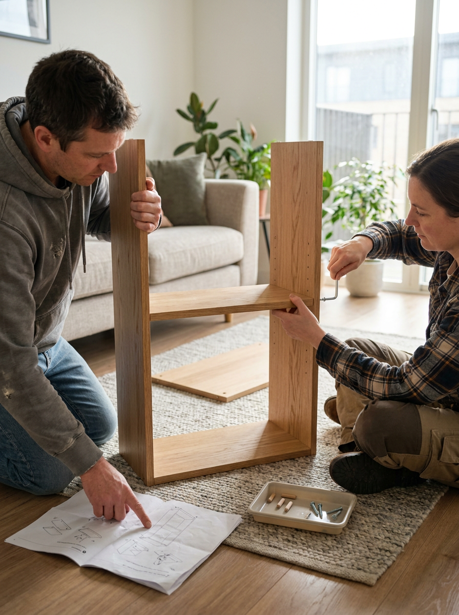 Nano Banana Pro people assembling wooden furniture
