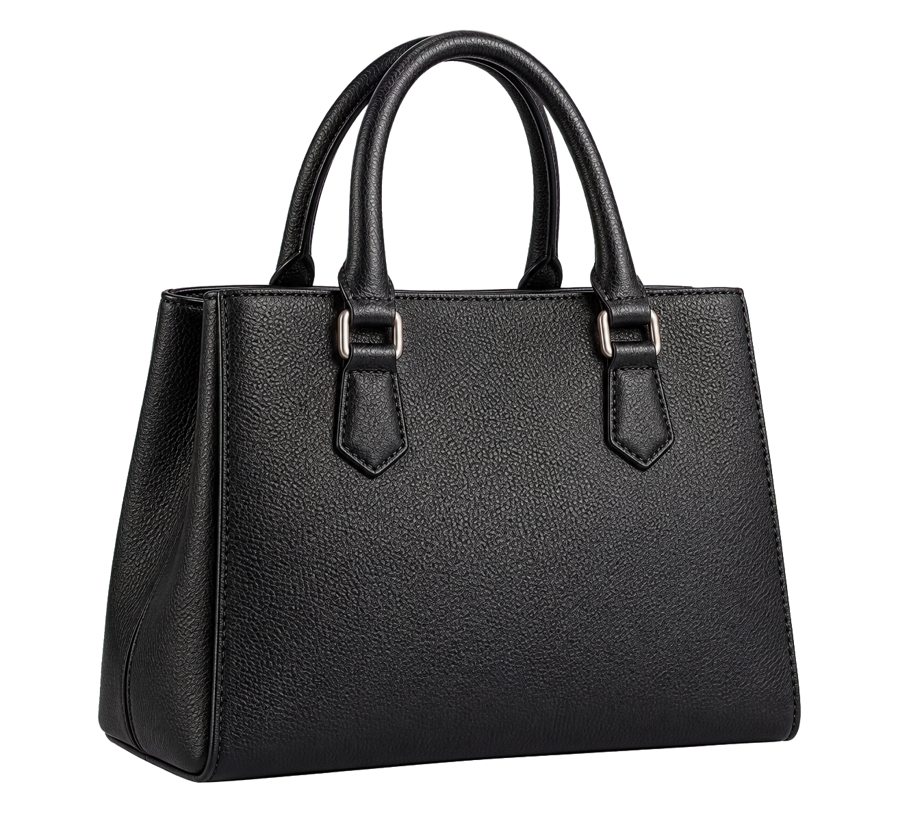 Black leather handbag isolated as an ecommerce product cutout