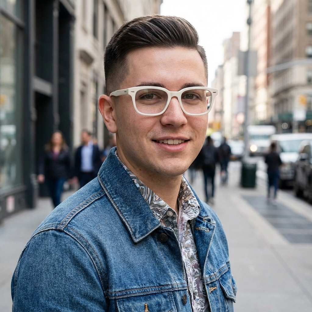 Original male character wearing white glasses