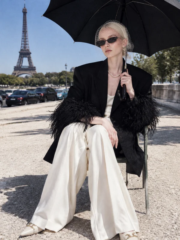 AI-generated paris umbrella portrait fashion editorial