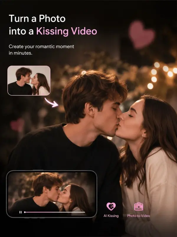 dos selfies convertidas en animación de beso de pareja