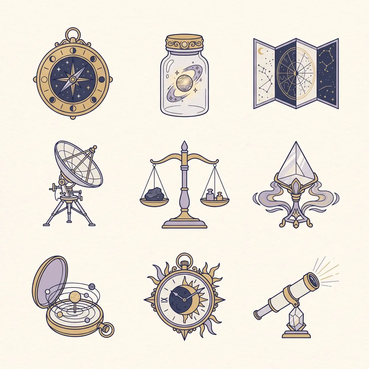Nano Banana 2.1 test with nine astronomical instrument icons in a three-by-three grid