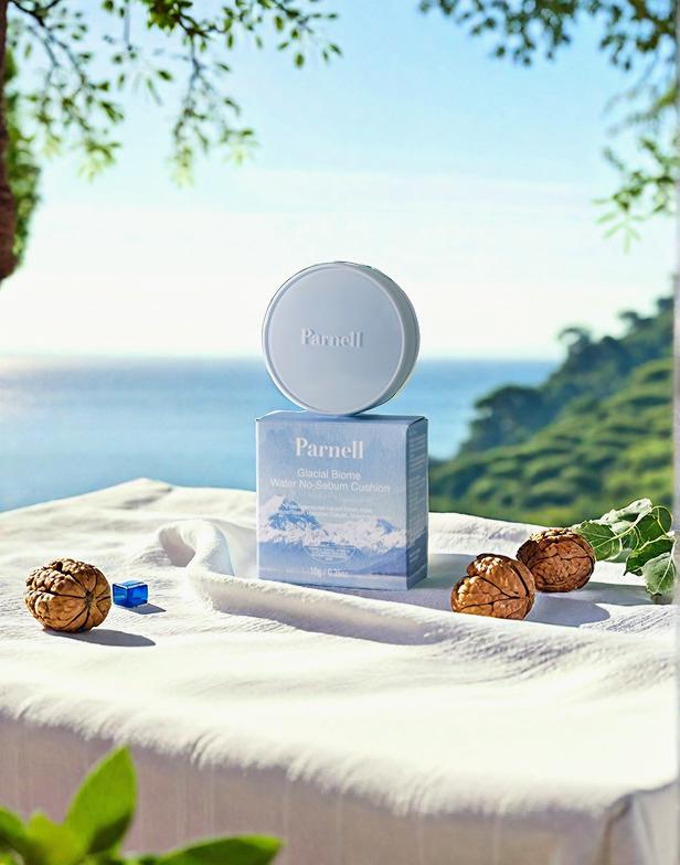 A Skincare Product Is Beautifully Displayed On A White Cloth With A Stunning Ocean View In The Background