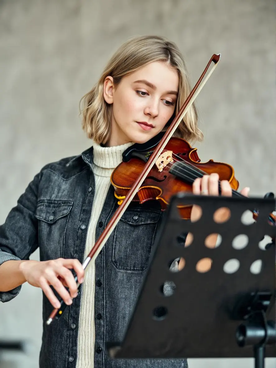 A girl is playing the violin.