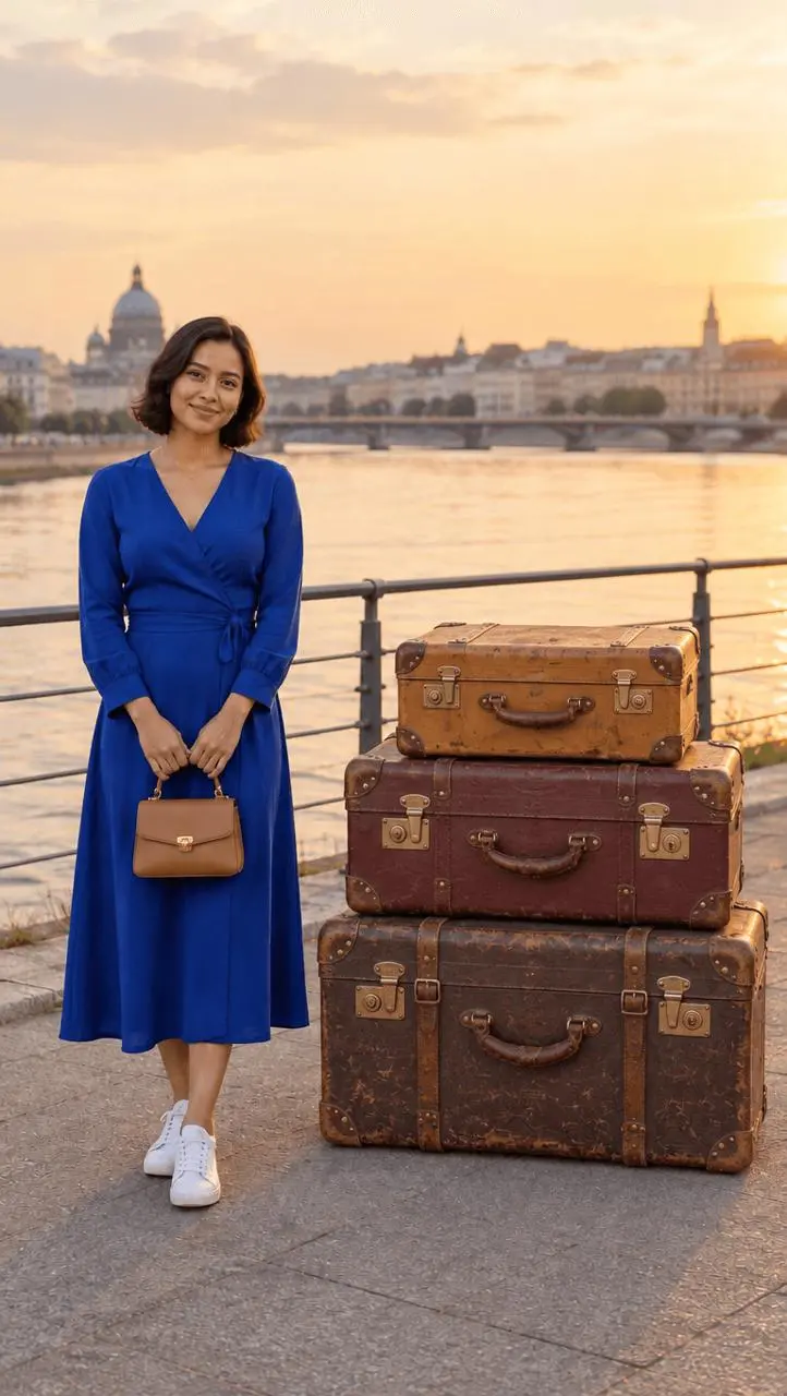 Three vintage suitcases replace the right-hand person in the same source photo