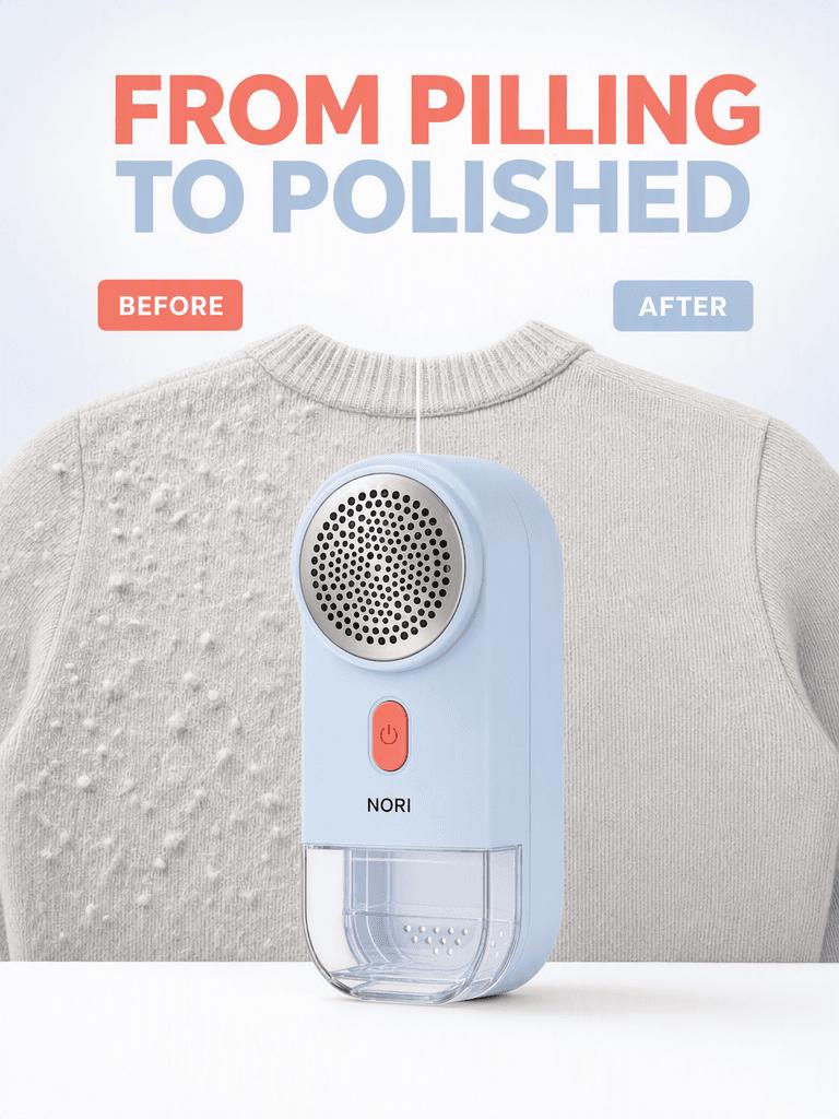 AI Product Ad Generator problem and solution ad for a NORI fabric shaver