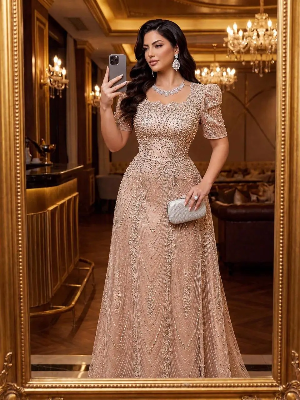 Model wearing the original formal dress used as the main image for the clothes swap