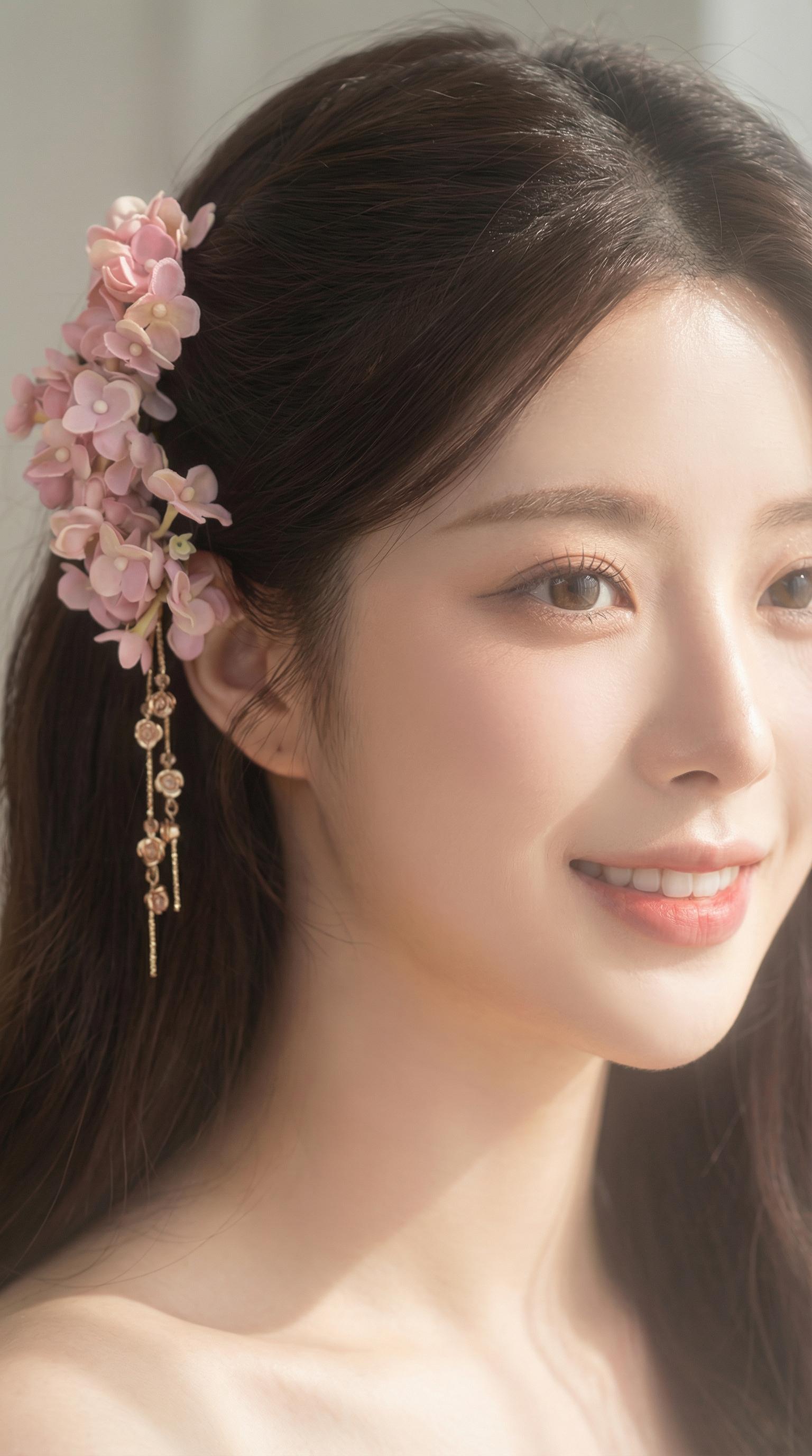 Enhanced portrait with crisp floral petal edges and earring reflections by WeShop AI