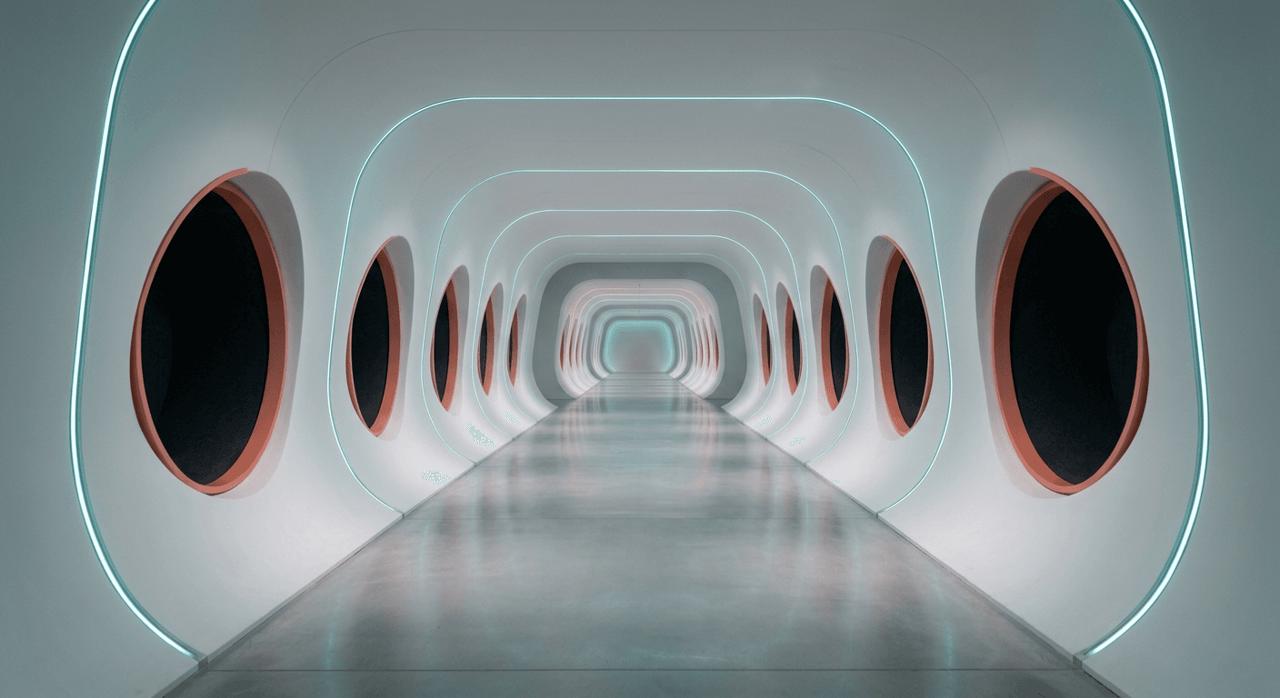 Minimal architectural environment reference for the headphone video