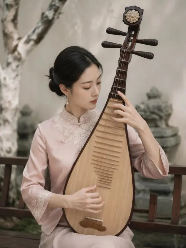 Asian girl playing the pipa