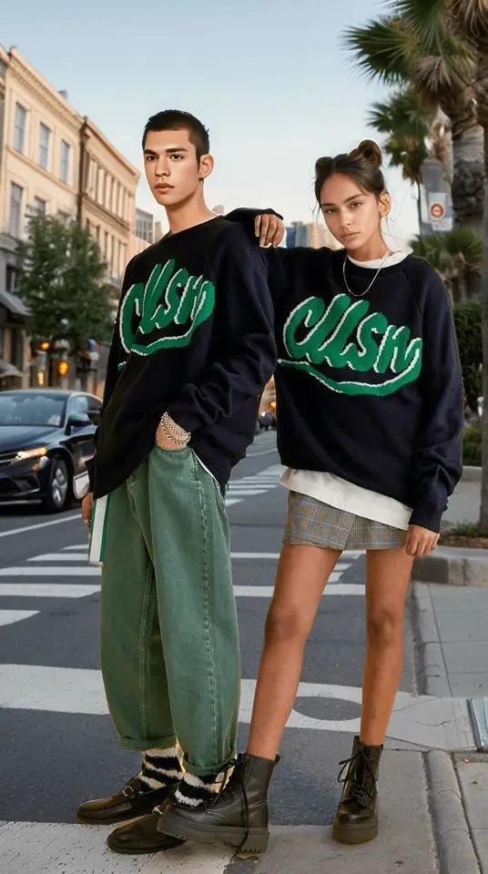 Couple model image in a street scene