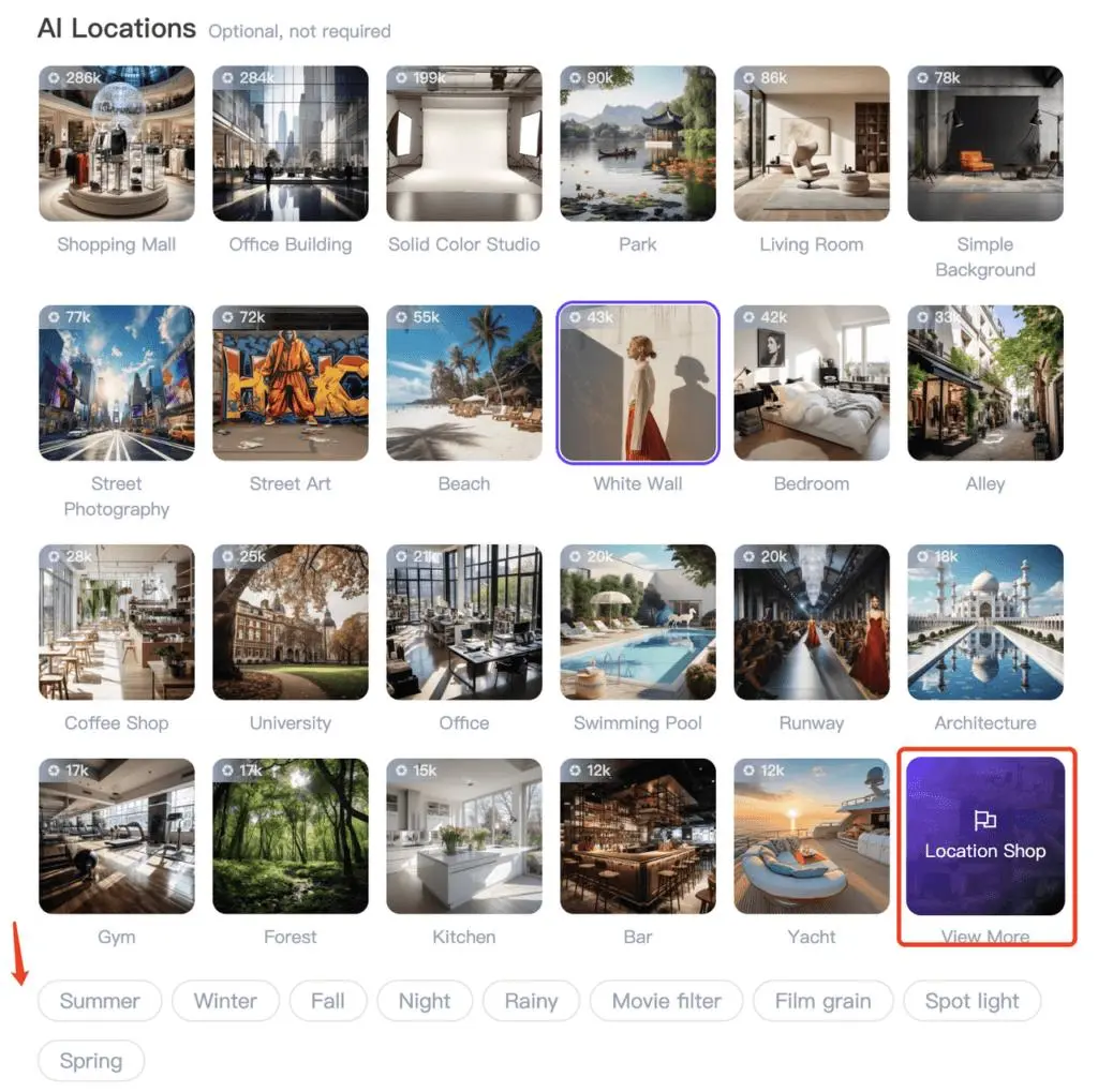 Browse and select a scene in Location Shop
