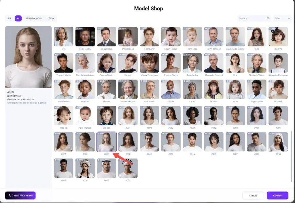 Select a randomly generated model