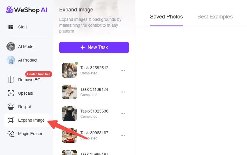 Open Expand Image and upload an incomplete photo