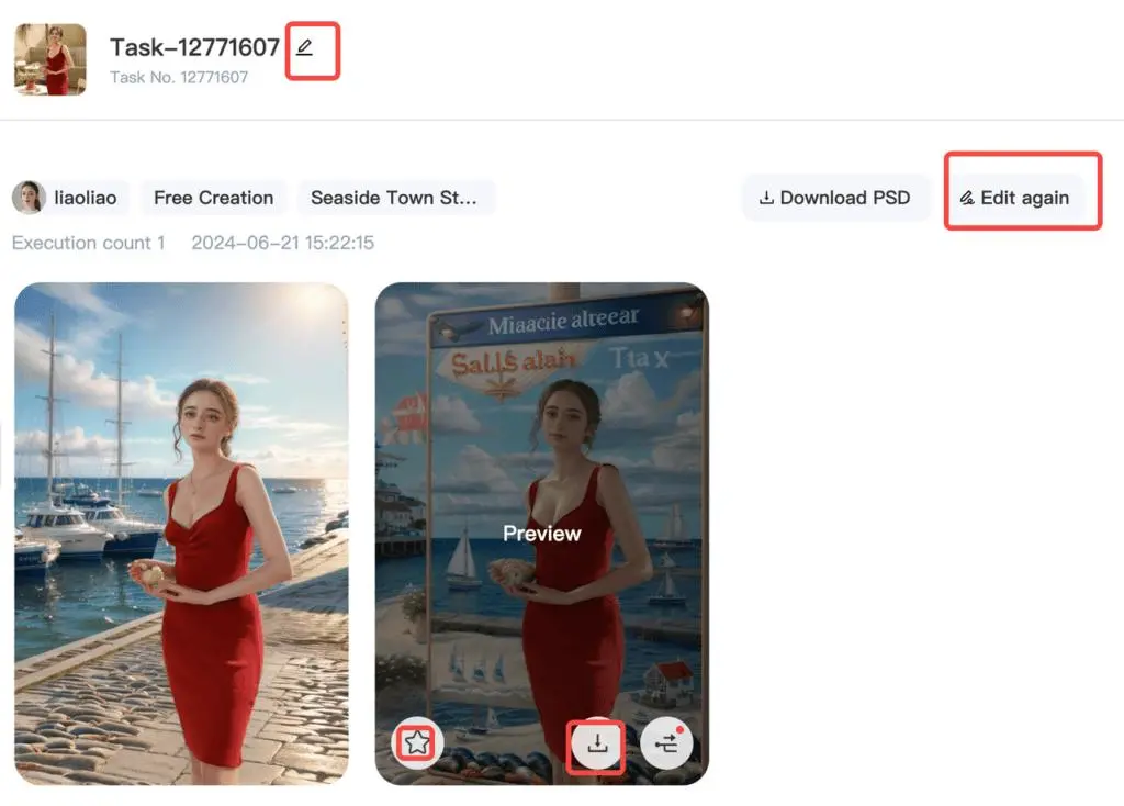 Preview generated images and use the available download controls