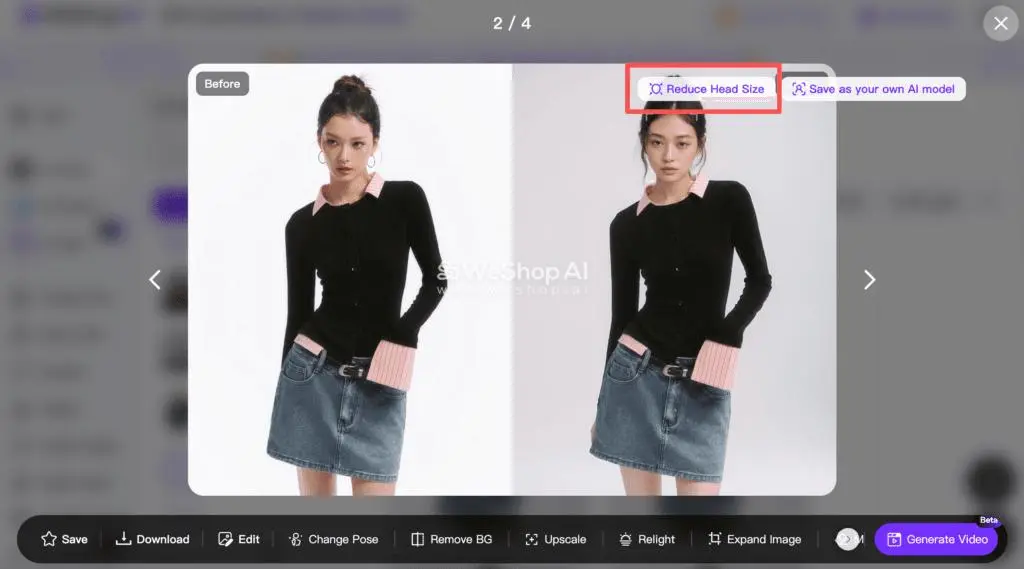 Find Reduce Head Size on a generated image