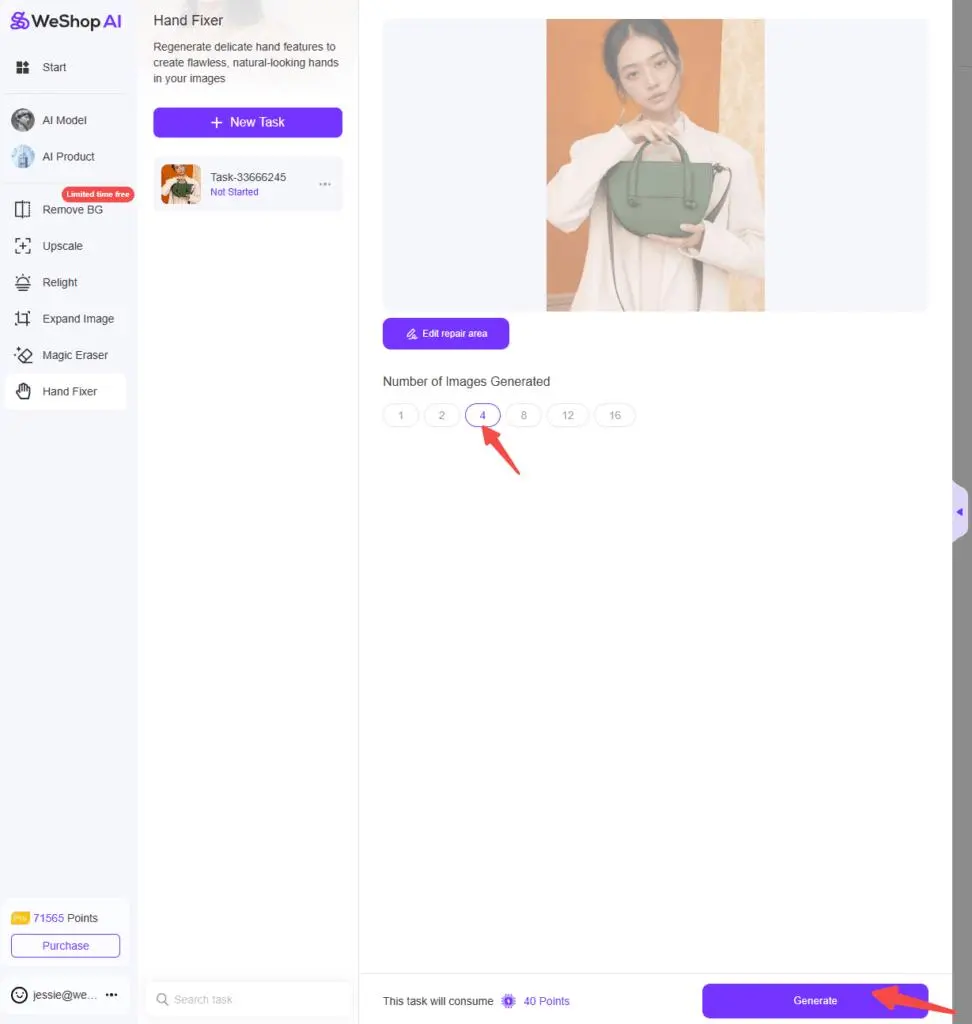 Generate the hand repair and compare results