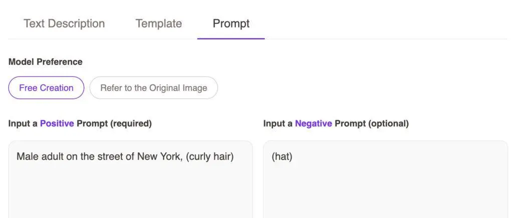 Positive and negative prompt setup