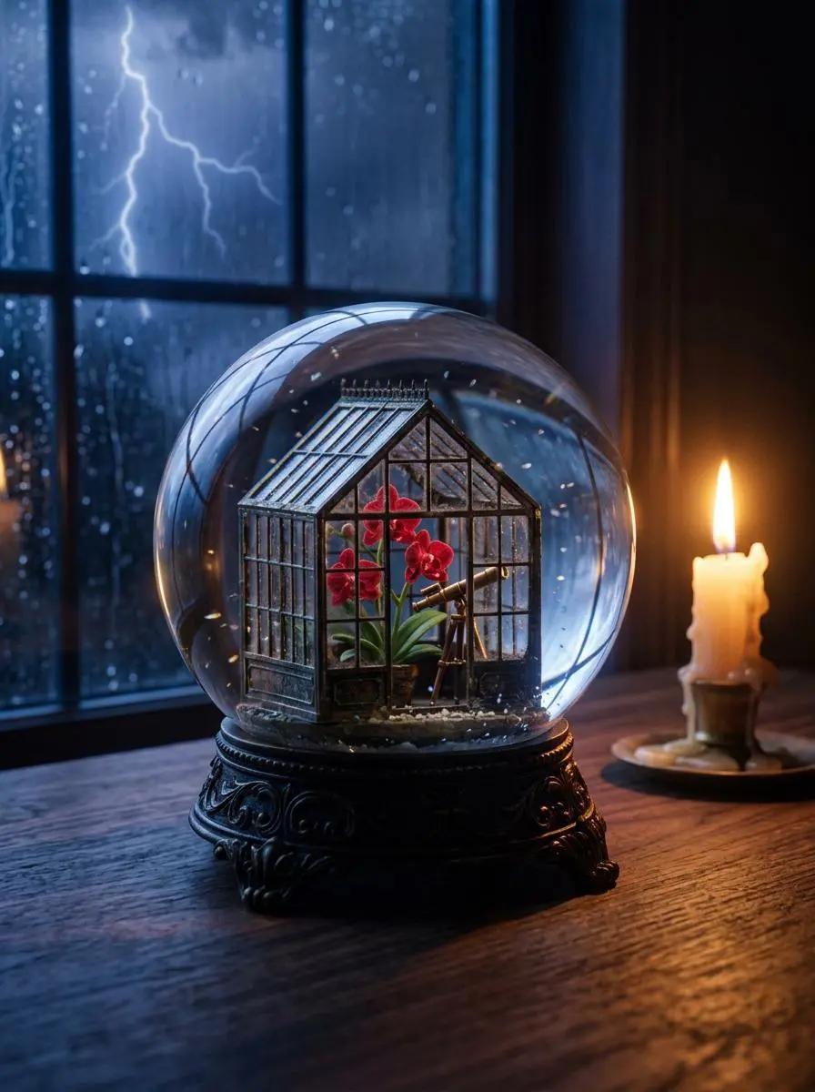 WeShop result: A Delicate Glass Globe Containing A Miniature Greenhouse With Vibrant…