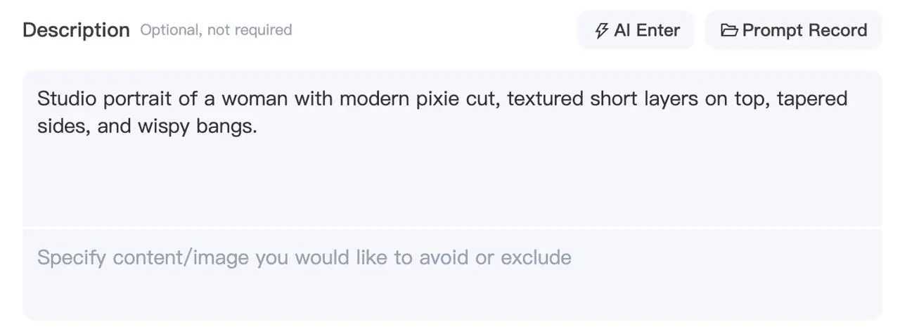 Enter a description of the desired hairstyle