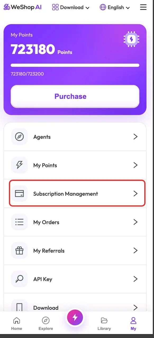 Open Subscription Management from the My page