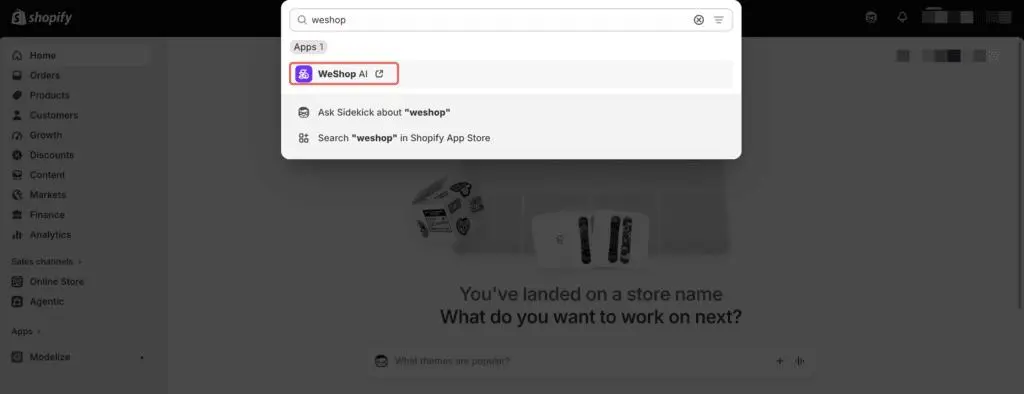 Step 1: Open WeShop AI from Shopify Admin