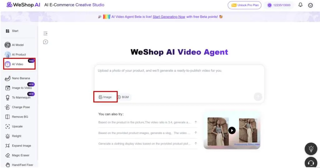 Upload a source photo for AI Video Agent