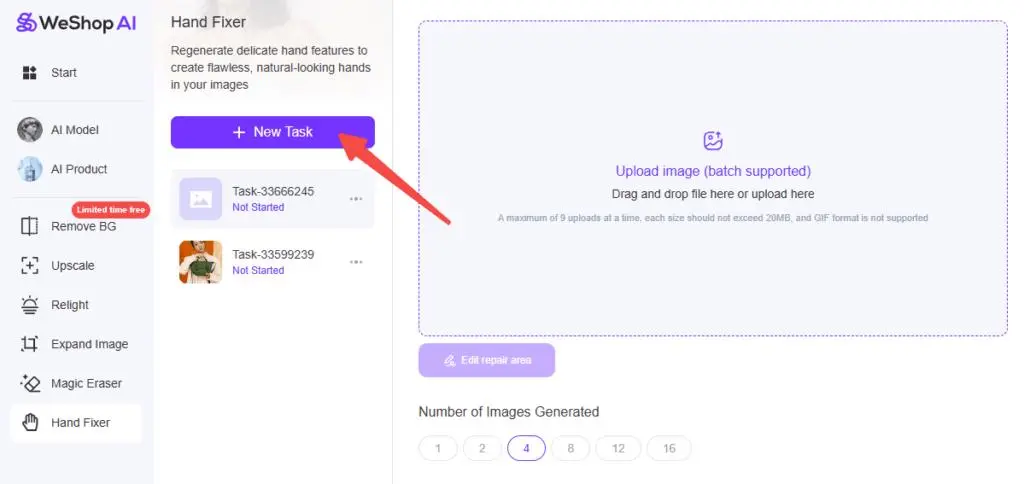 Upload an image to AI Hands Fixer