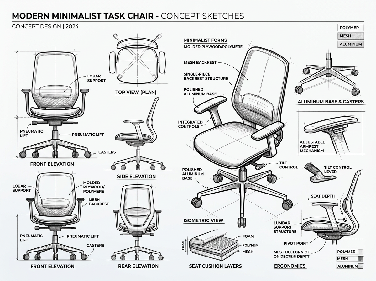 Industrial design concept sketches generated with nano banana 2 precision rendering by WeShop AI